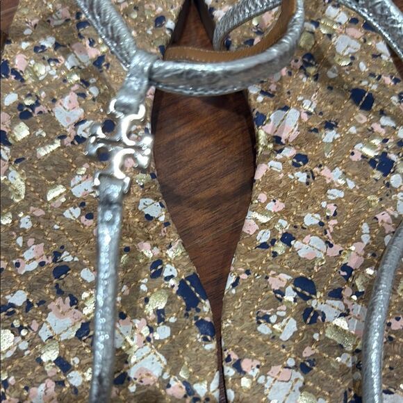 Tory Burch Marion Silver Confetti  Women's T- Strap Sandals Size 10M - Picture 6 of 8
